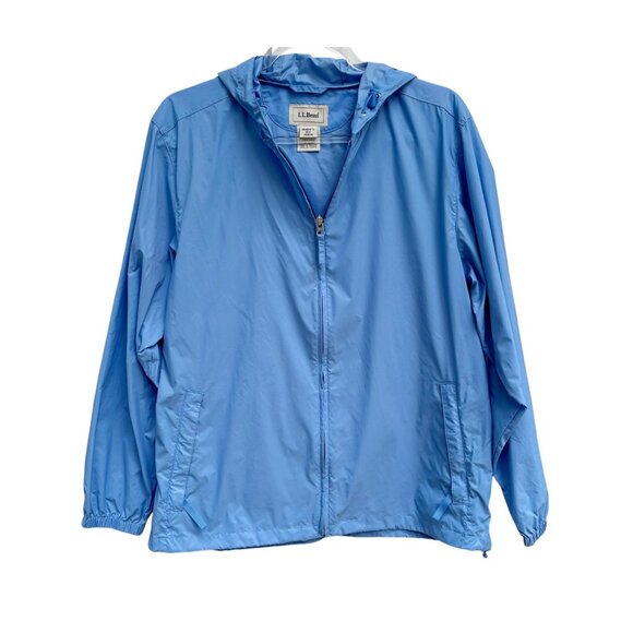 Womens LL Bean Basic Hooded Outer Shell Windbreaker Packable Periwinkle Blue S M - Picture 1 of 5
